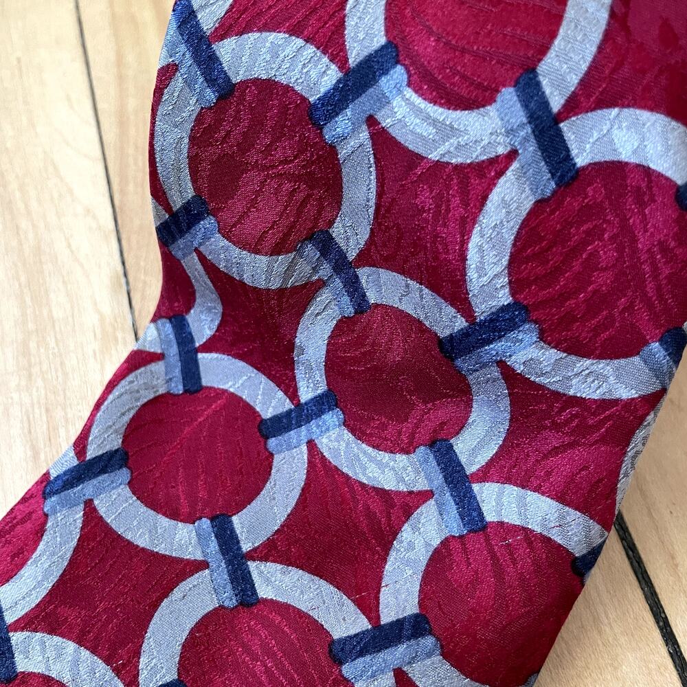 Principe red gray circles men's tie 100% silk fabric from italy 3.5 inch width - Picture 2 of 6